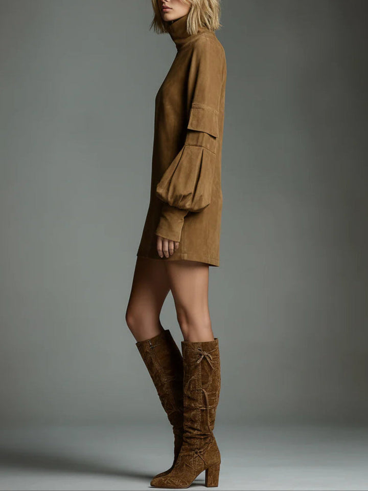 Romy | Vintage Mini Shirt in Suede with High Collar