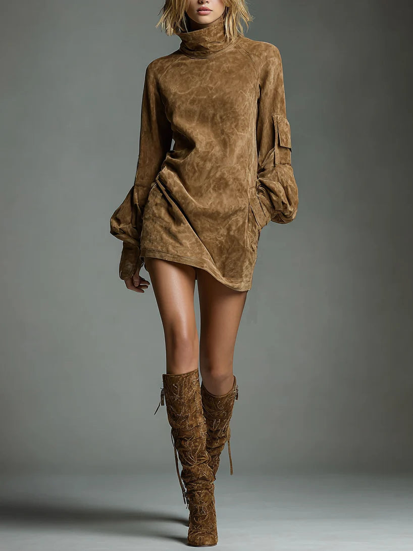 Romy | Vintage Mini Shirt in Suede with High Collar