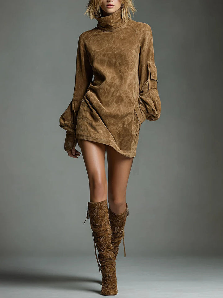 Romy | Vintage Mini Shirt in Suede with High Collar