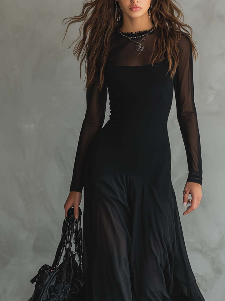 Venla - Loose Black Tulle Maxi Dress