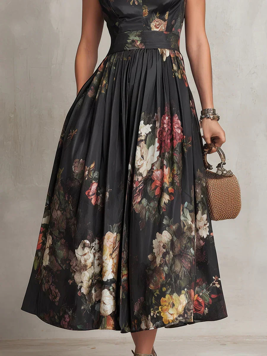 Elsa - Pleated Midi Dress with Floral Pattern
