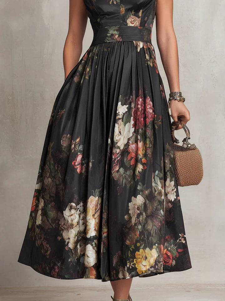 Elsa - Pleated Midi Dress with Floral Pattern