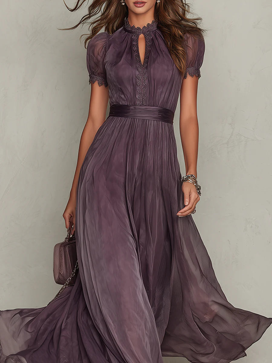 Aada - Long Purple Dress with Keyhole Neckline