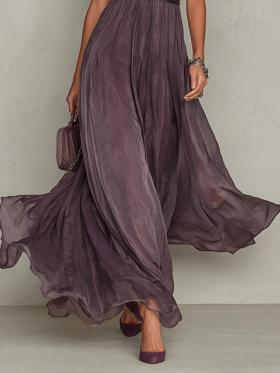 Aada - Long Purple Dress with Keyhole Neckline