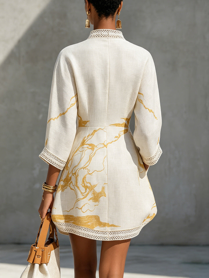 Aliénor – Short Crocheted Lace Dress with V-Neck