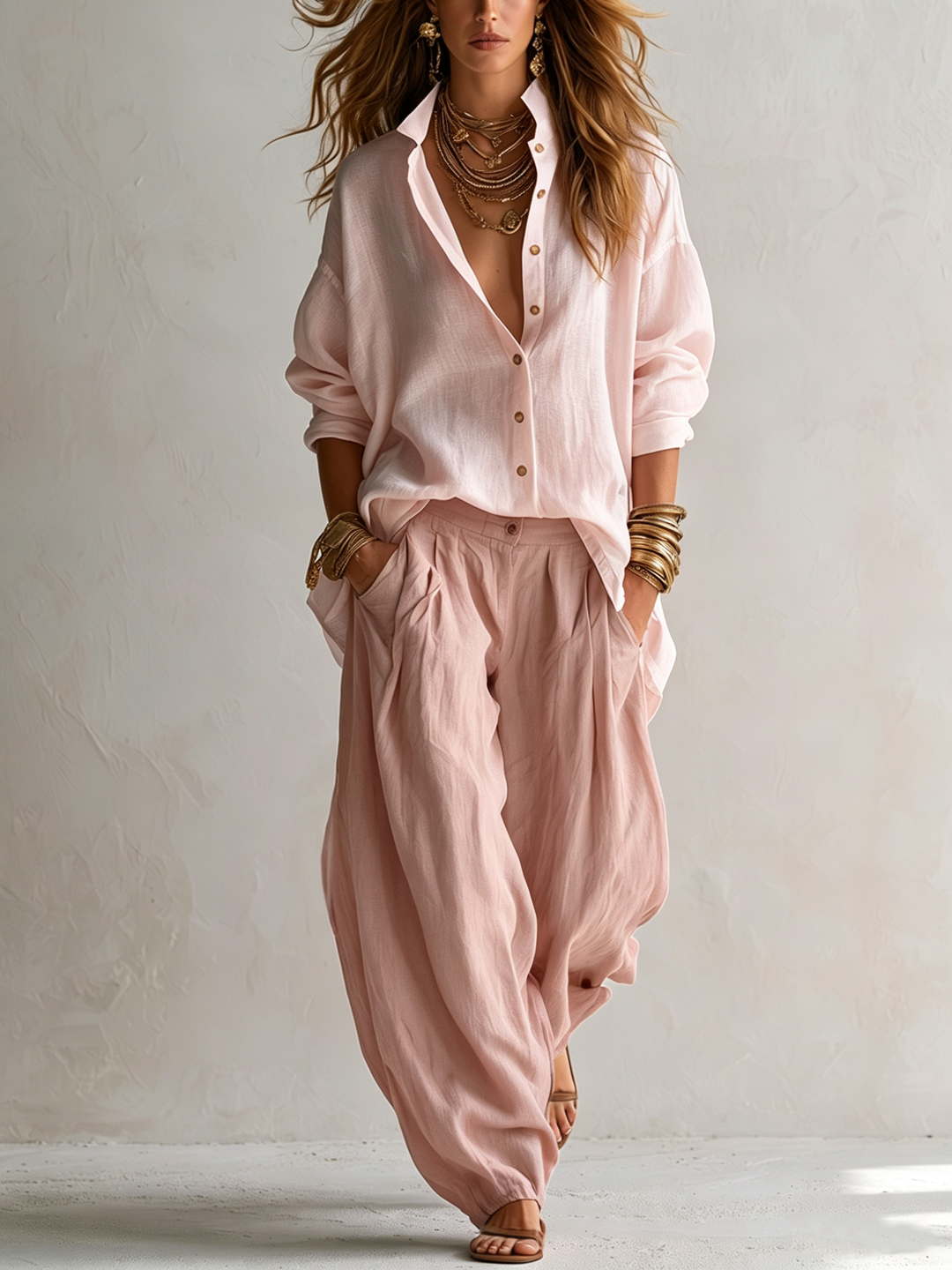 Capucine | White Shirt and Olive Green Lantern Pants