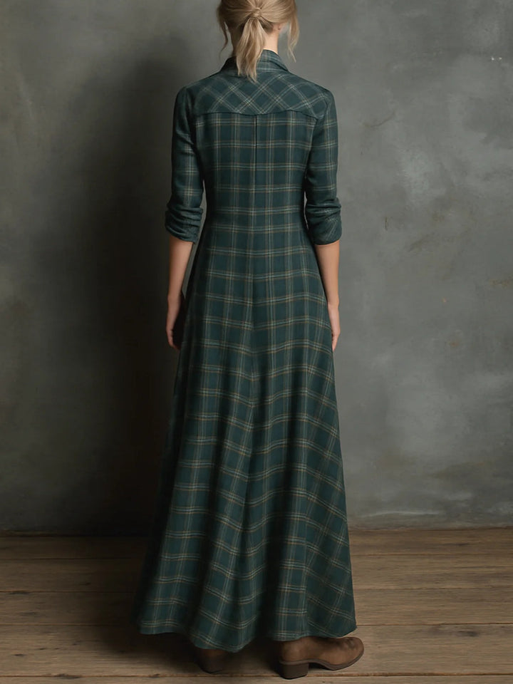 Margaux | Long Shirt Dress with Green Checkered Collar