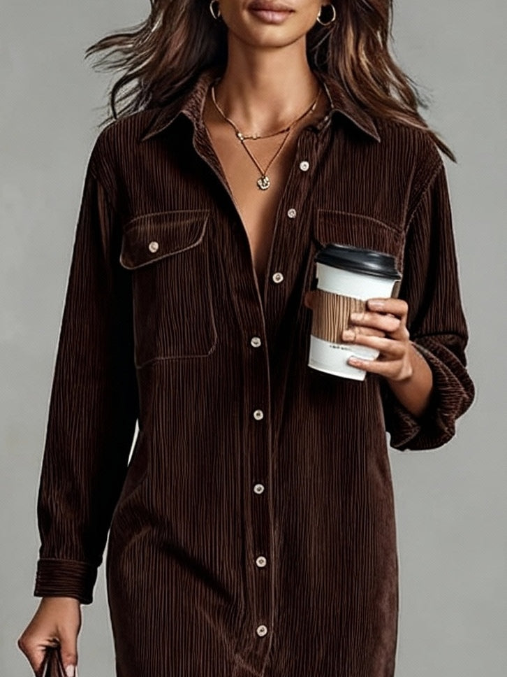 Béatrice | Midi Dress in Corduroy with Pockets and Simple Button Closure