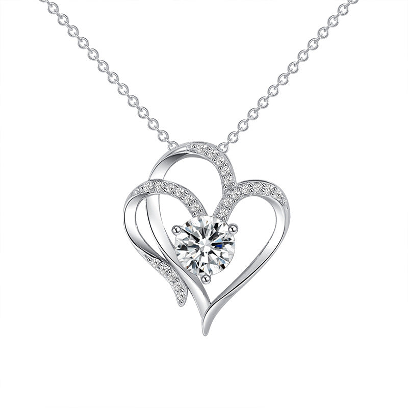 Double Heart Necklace with Zirconia – Adjustable Women's Necklace