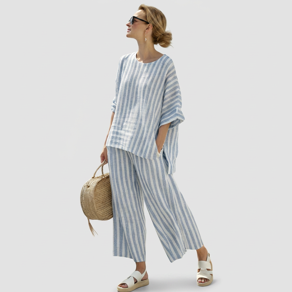 Dominika – Stylish Striped Linen Shirt and Relaxed Flowing Pants