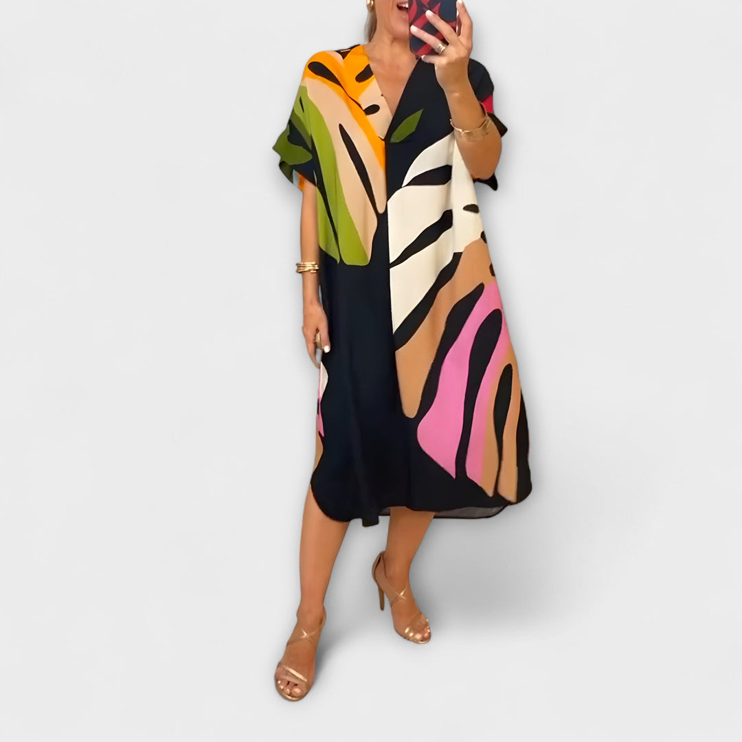 Roos - Colorful Leaf Pattern Everyday Dress
