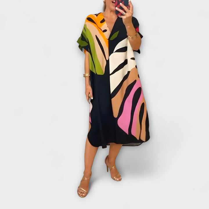 Roos - Colorful Leaf Pattern Everyday Dress