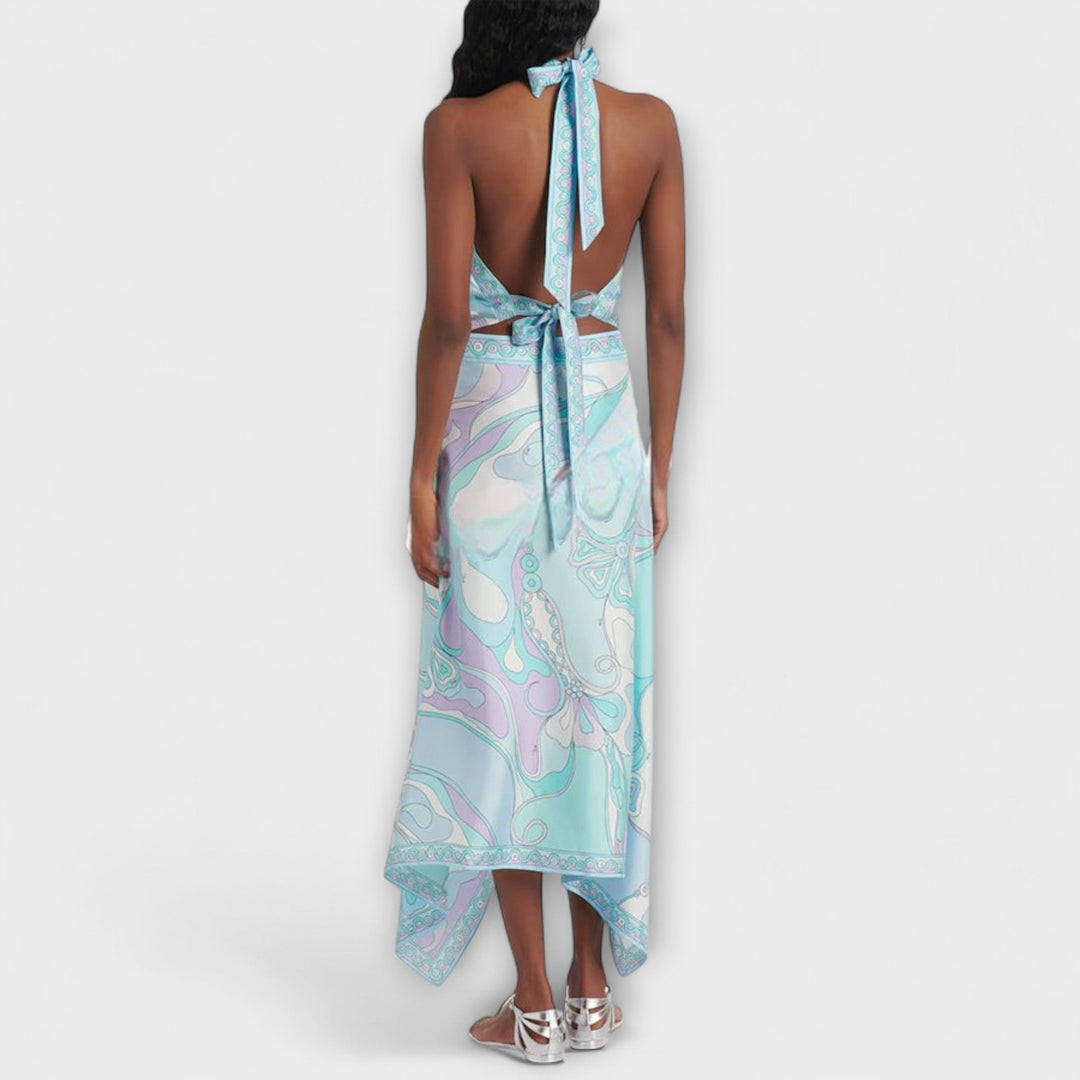 Everly - Halterneck Top and Asymmetrical Midi Dress Set