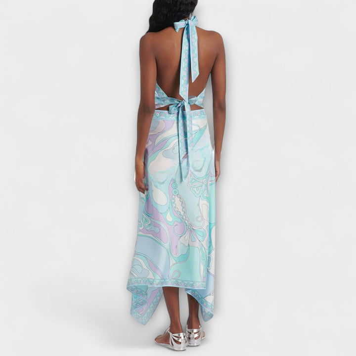 Everly - Halterneck Top and Asymmetrical Midi Dress Set