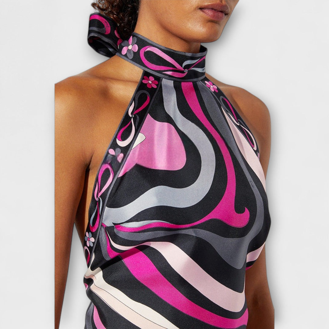 Everly - Halterneck Top and Asymmetrical Midi Dress Set