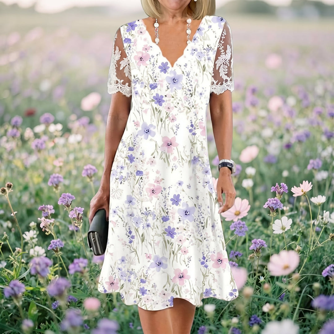 Edith | Long-sleeved lace flower midi dress