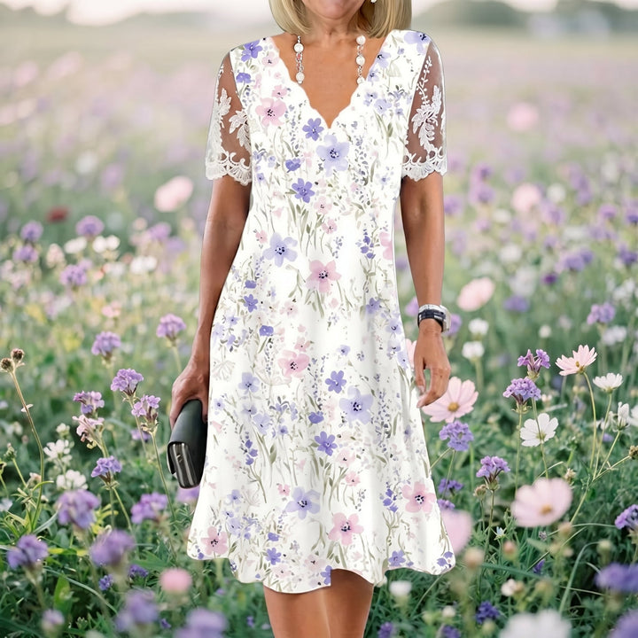 Edith | Long-sleeved lace flower midi dress