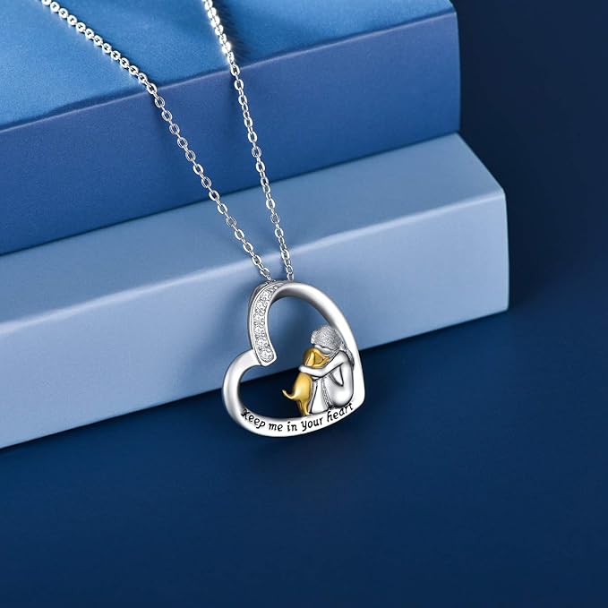 Fortunata Necklace with Heart & Dog Motif – Sterling Silver with Zirconia