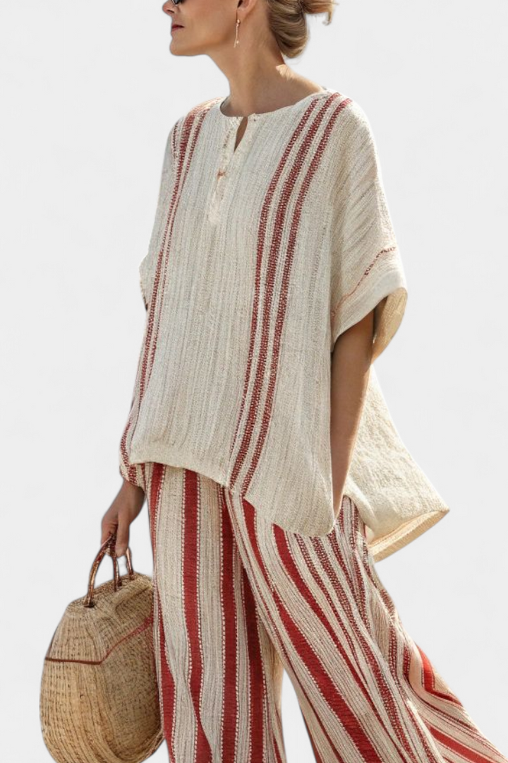 Jitka – Striped Red Top and Linen Pants
