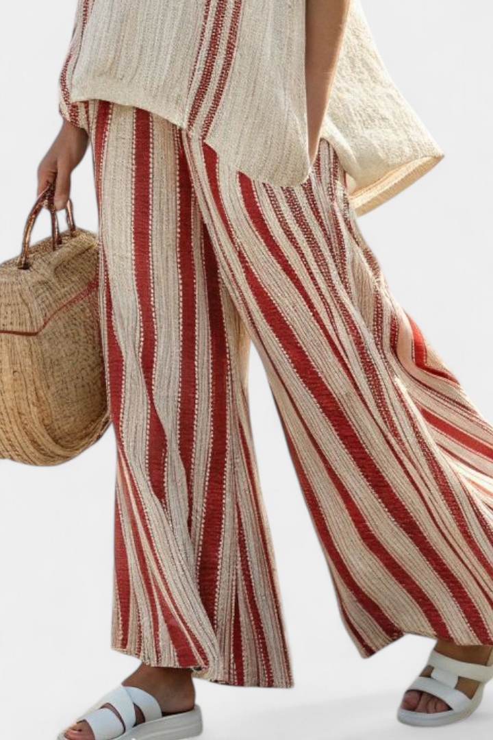 Jitka – Striped Red Top and Linen Pants