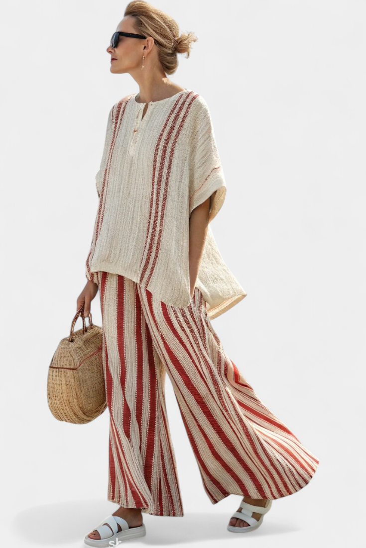 Jitka – Striped Red Top and Linen Pants