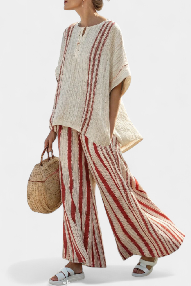 Jitka – Striped Red Top and Linen Pants