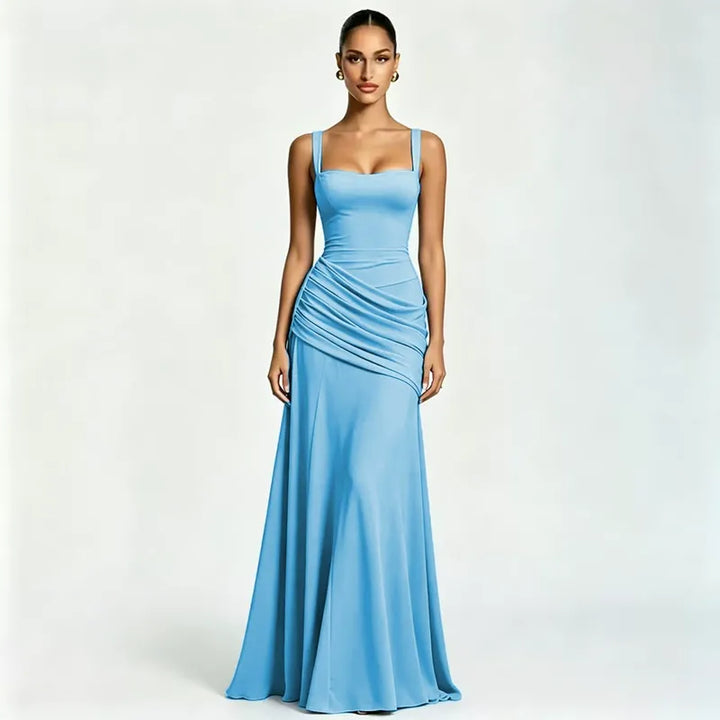 Enni – Pleated Maxi Dress with Square Neckline