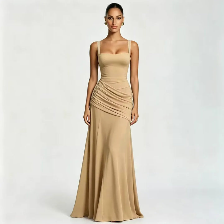 Enni – Pleated Maxi Dress with Square Neckline