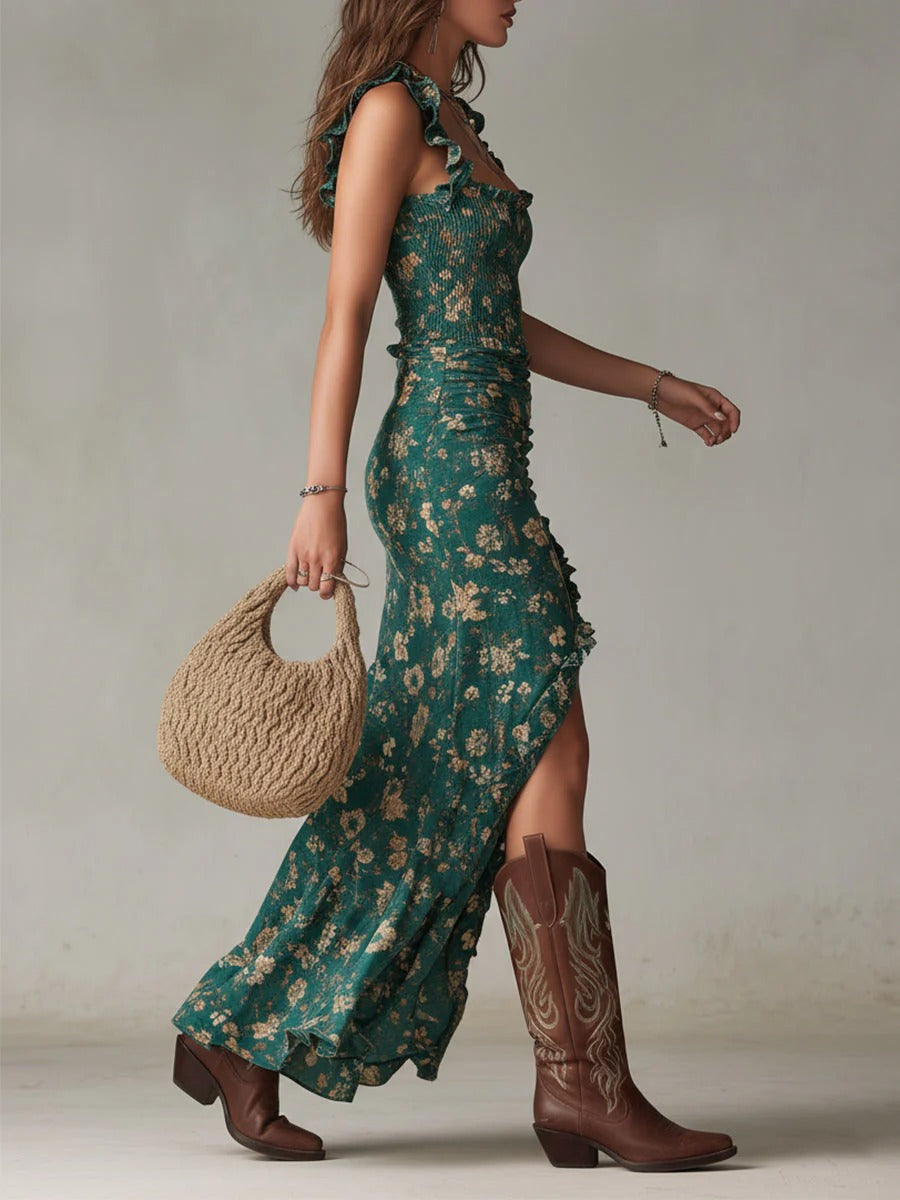 Vilma | Floral Boho Maxi Dress with Side Slit